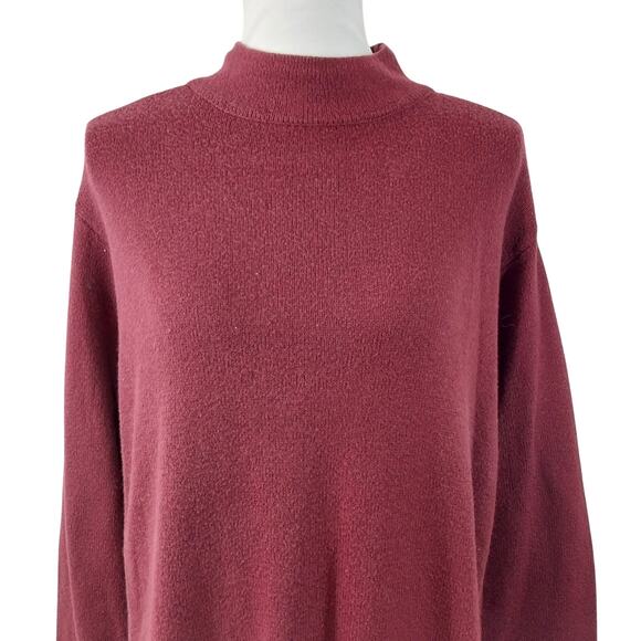 CHICO'S! RICH BURGUNDY RED COTTON BLEND MOCK NECK TUNIC LENGTH SWEATER! SZ M - Picture 3 of 9